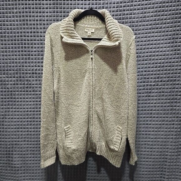 Soft Knit FullZip Sweater Jacket Sz1X Cream Oversized Stretch Cozy Old Money VTG - Picture 1 of 16